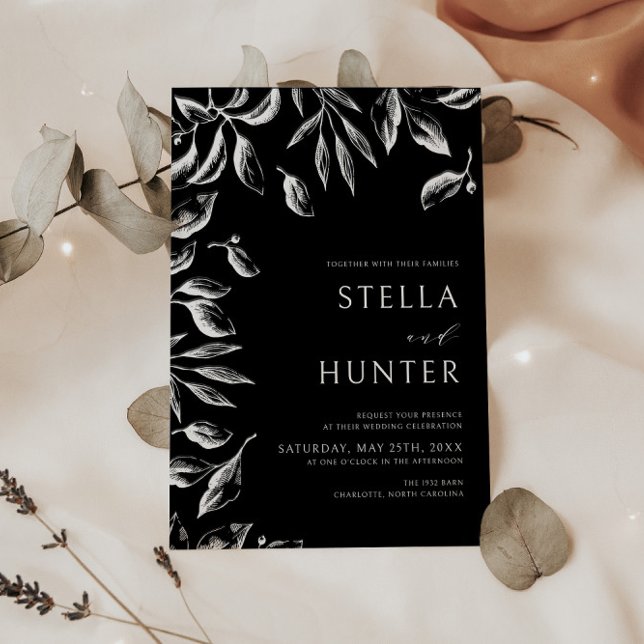 Convites Casamento Verde Branco e Negro Vitoriano Moderno (Criador carregado)