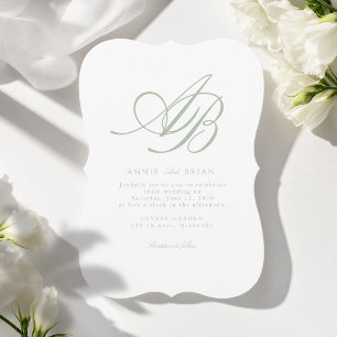 Convites Casamento Verde Branco Monograma Elegante