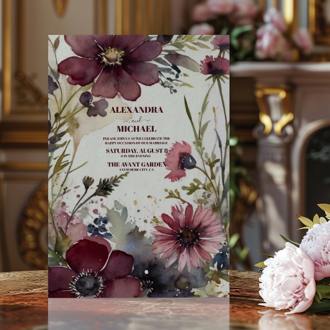 Convites Casamento Verde Burgundy Red Blush (Criador carregado)