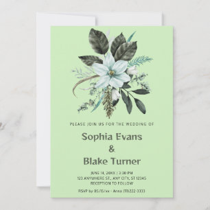 Convites Casamento Verde Chá Floral Botânico Azul e Verde
