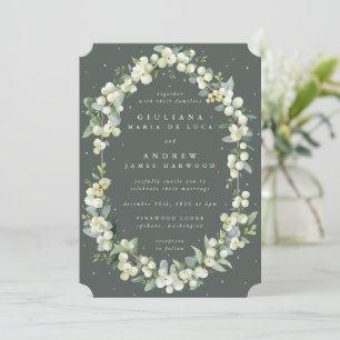 Convites Casamento Verde Cinza Elegante com Snowberry+Eucal