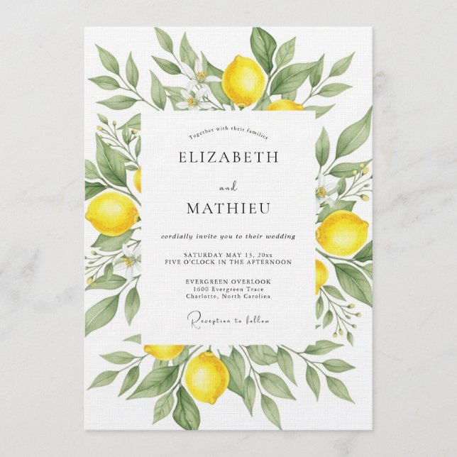 Convites Casamento Verde Citrino Amarelo (Frente)