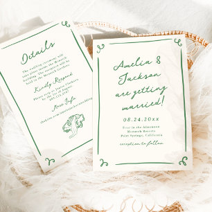 Convites Casamento Verde com Detalhes Desenhados à Mão e Ca