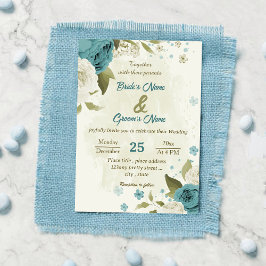 Convites casamento verde com flores brancas azuis