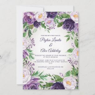 Convites Casamento Verde com Lavanda Roxa Elegante