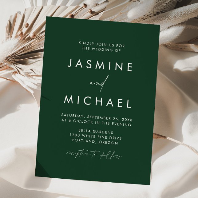 Convites Casamento Verde com Roteiro Minimalista Moderno (Criador carregado)