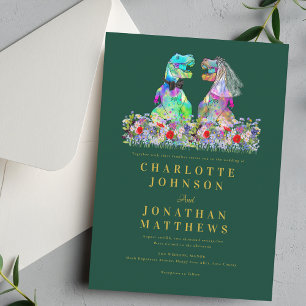 Convites Casamento Verde com Tema de Dinossauro e Flores Si