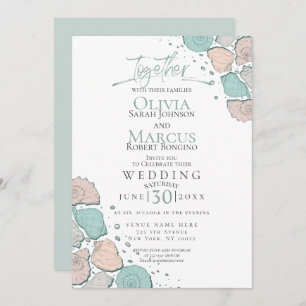 Convites Casamento Verde-Coral-Seashelm moderno