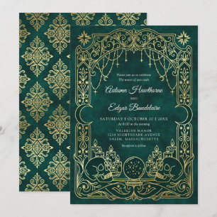 Convites Casamento Verde da Bruxa do Tarot Gótico