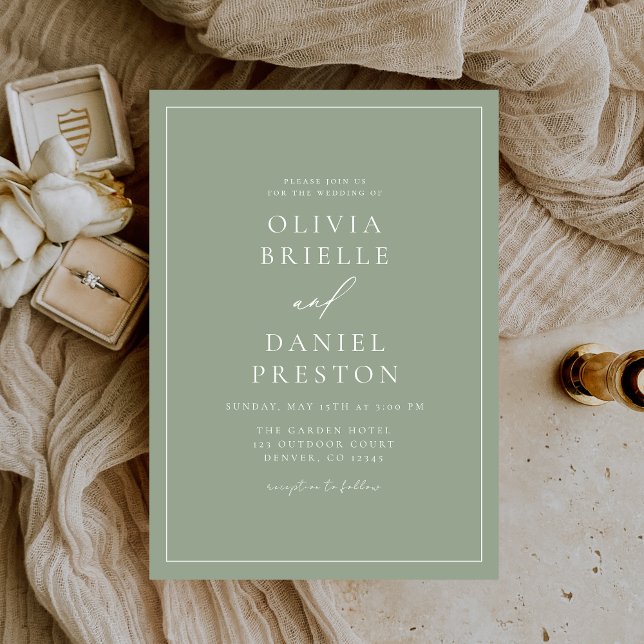 Convites Casamento Verde da Caligrafia Moderna Minimalista (Criador carregado)