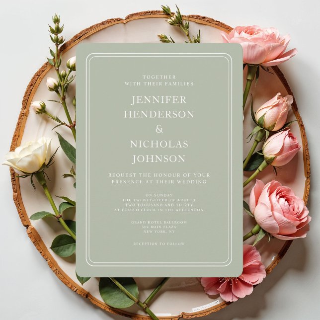 Convites Casamento Verde da Elegante Sage (Elegant Formal Sage Green Wedding Invitation)