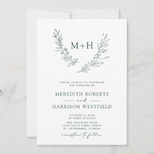 Convites Casamento Verde da Floresta do Código QR do Monogr