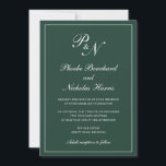 Convites Casamento Verde da Floresta do Monograma Formal El<br><div class="desc">O convite de casamento verde da floresta ao estilo tradicional com um design simples e clássico com seu monograma inicial e seus nomes em um dentro de caligrafia elegante de uma fronteira fina. Todos os elementos de design podem ser alterados na ferramenta de edição de design. Estes convites de casamento...</div>