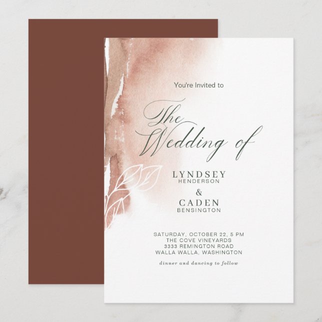 Convites Casamento Verde da Floresta Laranja Queimada por A (Frente/Verso)