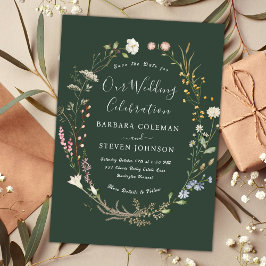 Convites Casamento Verde da Floresta Selvagem de Bóho Rusti
