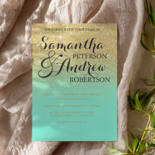 Convites Casamento verde da menta dourada do chic