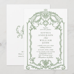 Convites Casamento Verde da Ornamentado Vitoriana Grace Flo