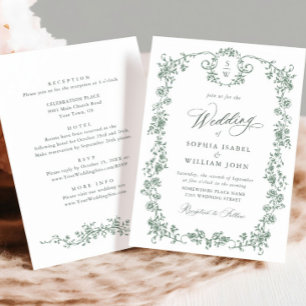 Convites Casamento Verde da Ornamentado Vitoriana Grace Flo