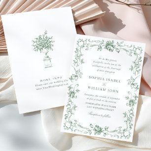 Convites Casamento Verde da Ornamentado Vitoriana Grace Flo