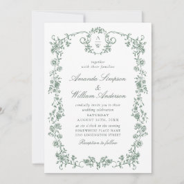 Convites Casamento Verde da Ornamentado Vitoriana Grace Flo