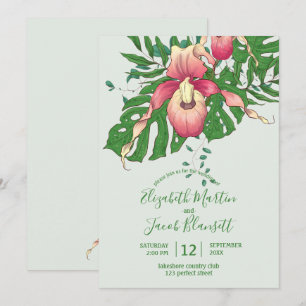 Convites Casamento Verde Da Orquídea De Escorrega Rosa/Amar