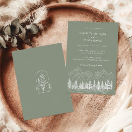 Convites Casamento Verde Da Rustic Mountain Sketch Pine Sag