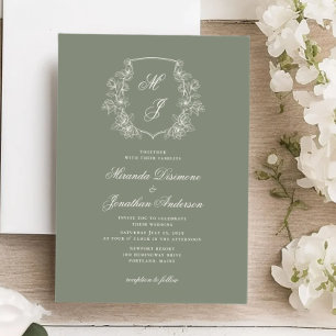 Convites Casamento Verde da Sage do Monograma Elegante