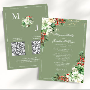 Convites Casamento Verde da Sala Floral Elegante de inverno