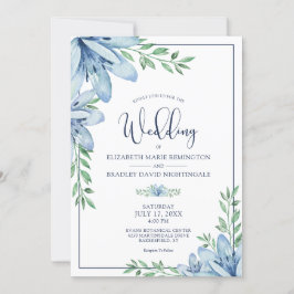 Convites Casamento verde das Flores Azuis Florais Elegantes
