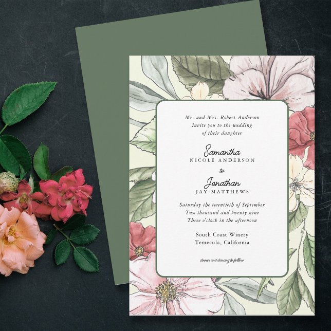 Convites Casamento Verde das Flores de Pinta e Sage (Criador carregado)