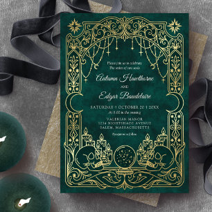 Convites Casamento Verde de Bruxa Tarot Gótico