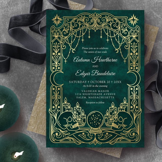 Convites Casamento Verde de Bruxa Tarot Gótico (Criador carregado)