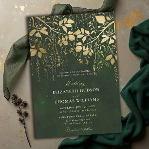 Convites Casamento Verde De Caçador De Folhas Douradas De F