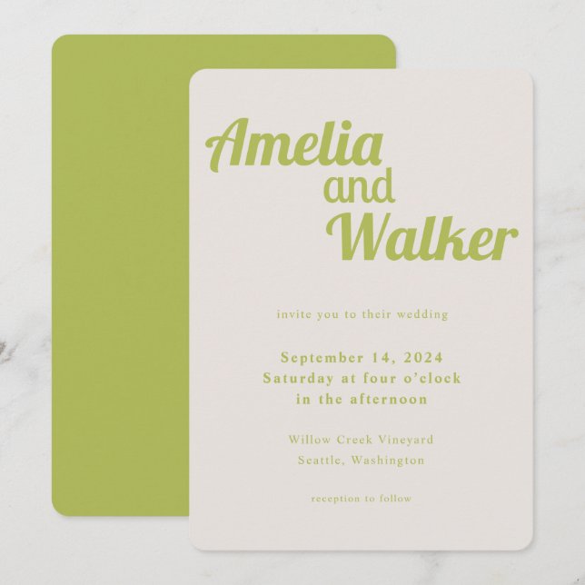 Convites Casamento Verde de Chartreuse Retro Delight (Frente/Verso)