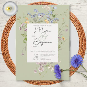 Convites Casamento Verde de Delicate Boho Wildflower