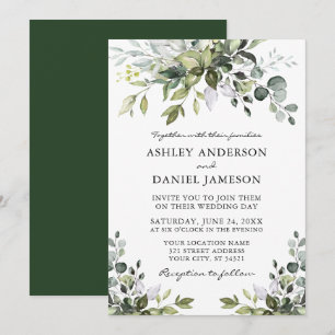 Convites Casamento Verde de Elegância Moderna