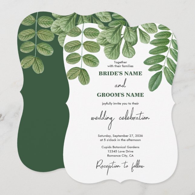 Convites Casamento Verde de Emerald Verde Moderno em Waterc (Frente/Verso)