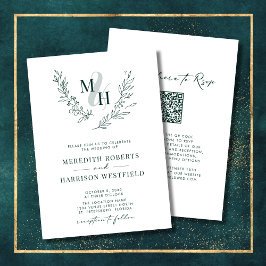 Convites Casamento Verde de Esmeralda de Monograma