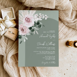 Convites Casamento Verde de Eucalyptus Sage, cor-de-rosa