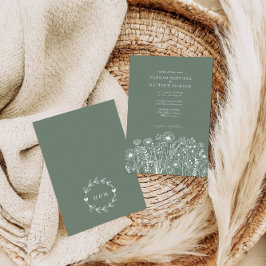 Convites Casamento Verde de Flores Selvagens Modernas Elega