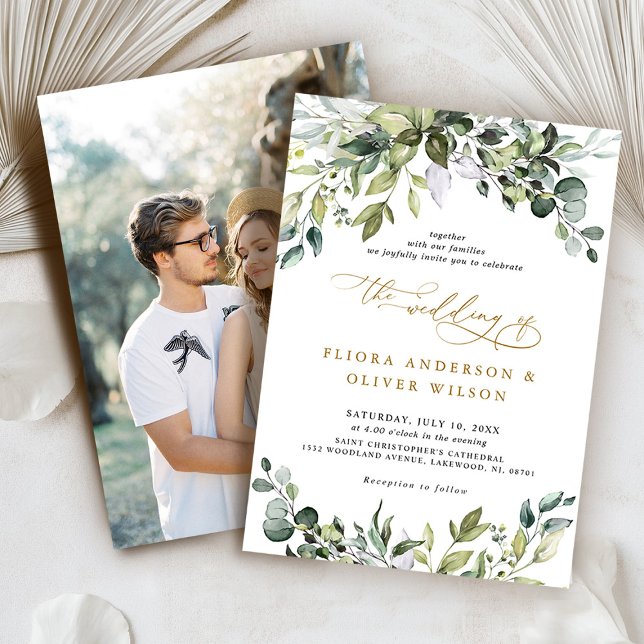 Convites Casamento verde de Foto Greenery Rustic Botanical  (Greenery Rustic Botanical Sage green Photo Wedding Invitation)