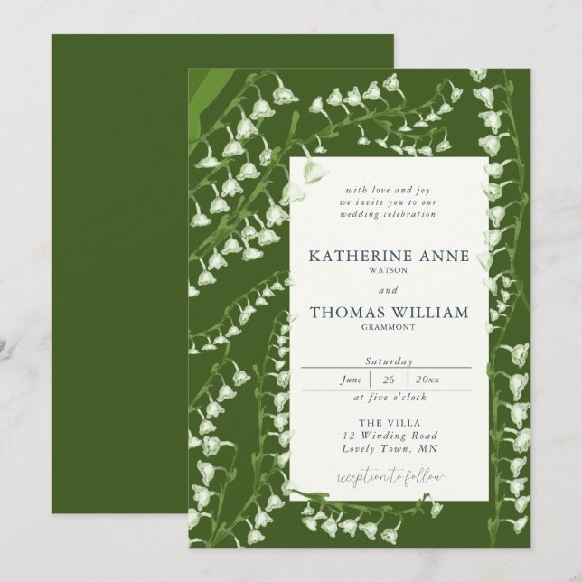 Convites Casamento Verde de Lily Valley Floral Floral, Mode (Frente/Verso)