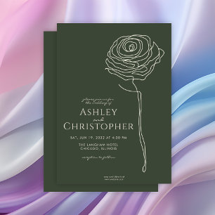 Convites Casamento Verde de Mosa Escura Floral Escura Moder