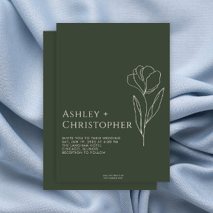 Convites Casamento Verde de Mosa Escura Floral Escura Moder