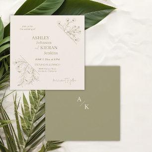 Convites Casamento verde de musgo elegante