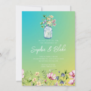 Convites Casamento Verde de Ombre Russo de Mason Jar Wildfl
