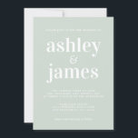 Convites Casamento Verde de Pastel com Tipografia Mínima Mo<br><div class="desc">Mínimo, moderno e elegante convite de casamento apresenta tipografia branca de na moda num fundo verde-leitoso. Basta adicionar os detalhes do seu casamento. Desenvolvido exclusivamente para você pelo Happy Dolphin Studio. Se precisar de ajuda ou produtos correspondentes, entre em contato conosco através do bate-papo da loja. Estamos felizes em ajudá-lo...</div>