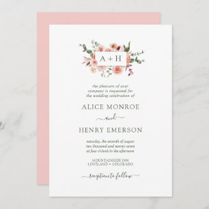 Convites Casamento Verde de Rosas Rosa Espelhadas Simples