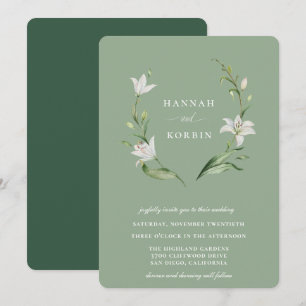 Convites Casamento Verde de Sábado Branco Elegante