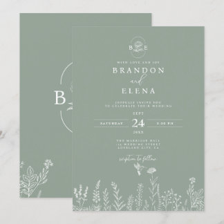 Convites Casamento Verde De Sage Botânica Simples Elegante